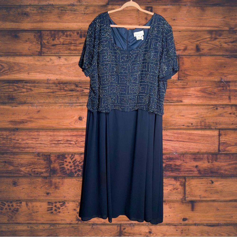 Night Scene Navy Beaded Formal‎ Dress 6XL